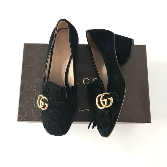 Gucci Marmont Fringe Suede Platform Loafer Pumps 37.5 - Picture 2 of 10